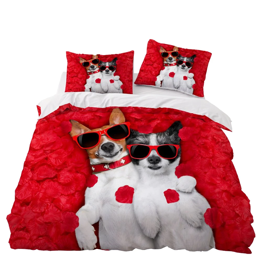 Sunglass Dog Couple Bedroom Decor Bedding Set Microfiber Soft Red Background 1pc Duvet Cover Pillowcase No Comforter Drop Ship Bedding Sets Aliexpress