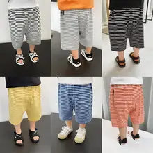Повседневные штаны средней длины в полоску для мальчиков; мягкие хлопковые шорты