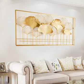 

[HHT] Light Luxury Ginkgo Leaf Gold Iron Arts Wall Hanging Mural Porch Hotel Cafe Bedroom Livingroom Background Home Wall Decor