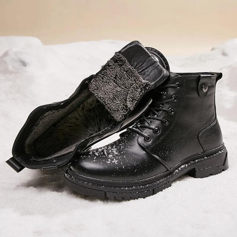 Мужские кожаные ботинки Martens черные теплые мотоциклетные ботильоны оксфорды для