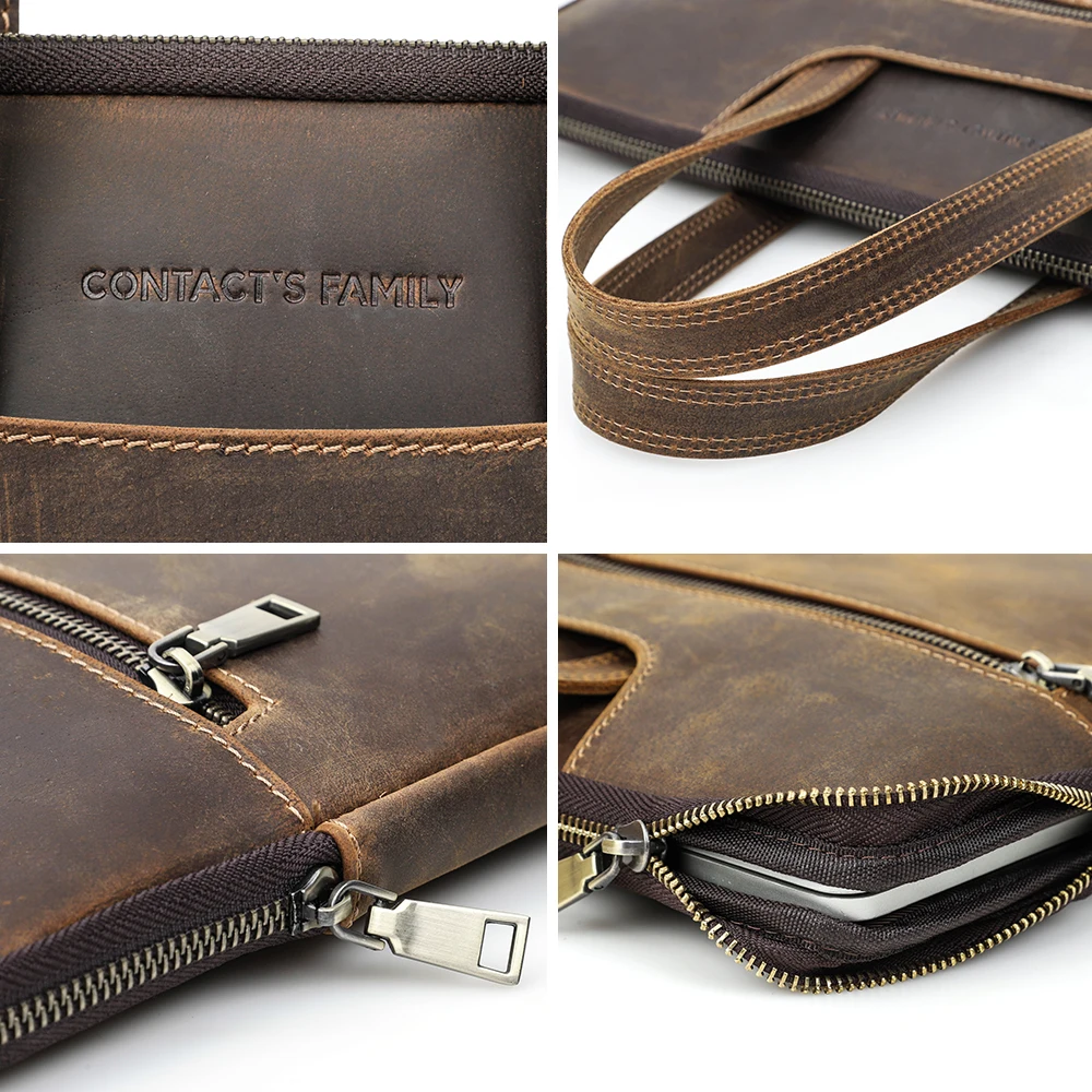Contacts Família Homens Maleta de Couro Genuíno Bolsa para Portátil para ar 13 m1 m2 Macbook Pro 14 Macbook 15.6 16 Polegada Bolsa Tote - Imagem 2