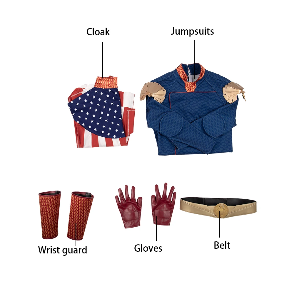 Manluyunxiao Homelander Cosplay Halloween Costume for Kids Men Adult The Boys Superhero Outfit Antony Starr Jumpsuit Custom Made - Цвет: full set no boots