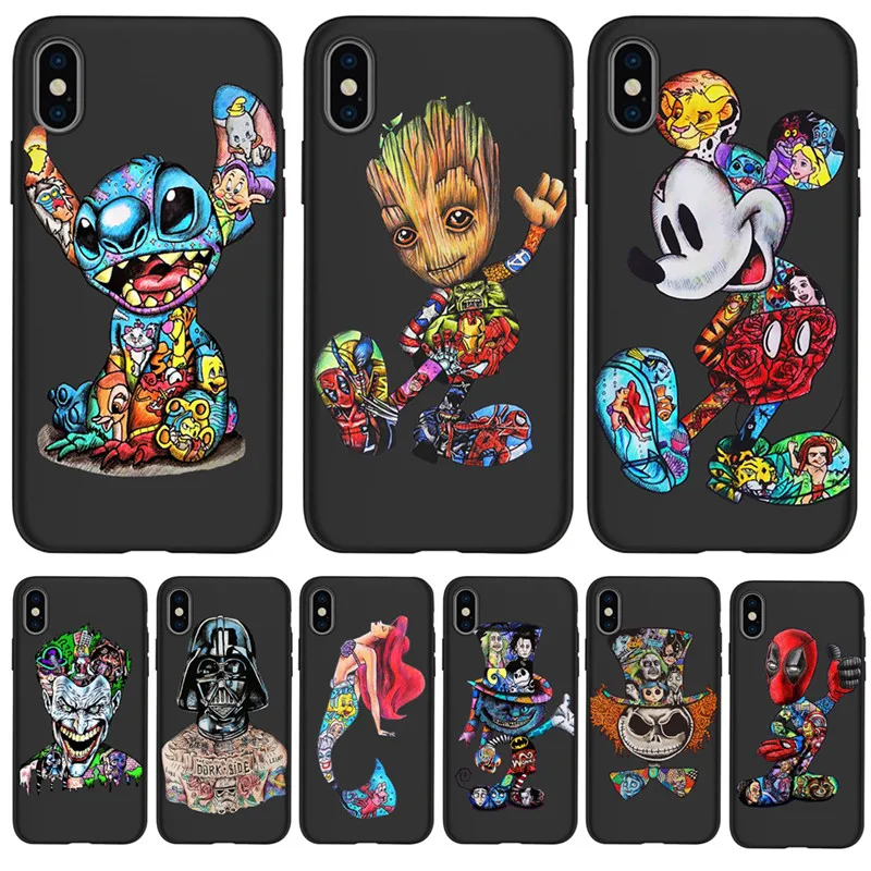 

Mickey Groot Joker Stitch marvel For iPhone X XR XS Max 5 5S SE 6 6S 7 8 Plus phone Case Cover phone Funda Coque Etui capa Shell