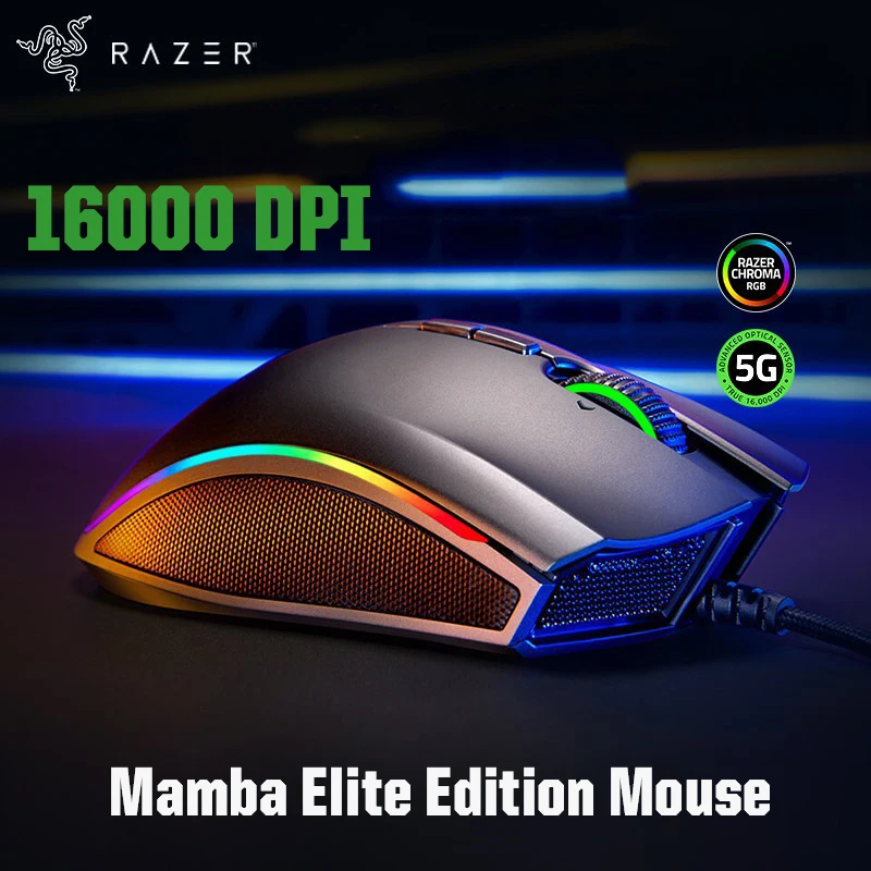Razer Mamba Elite Edition RGB игровая мышь Проводная компьютерная Мыши 16000DPI оптический датчик