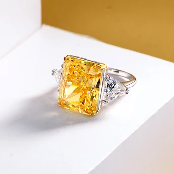 100%-S925 Sterling Silver Luxury 10*14 High Carbon Diamond Ring Female Fine Jewelry Wedding Party Gift 2