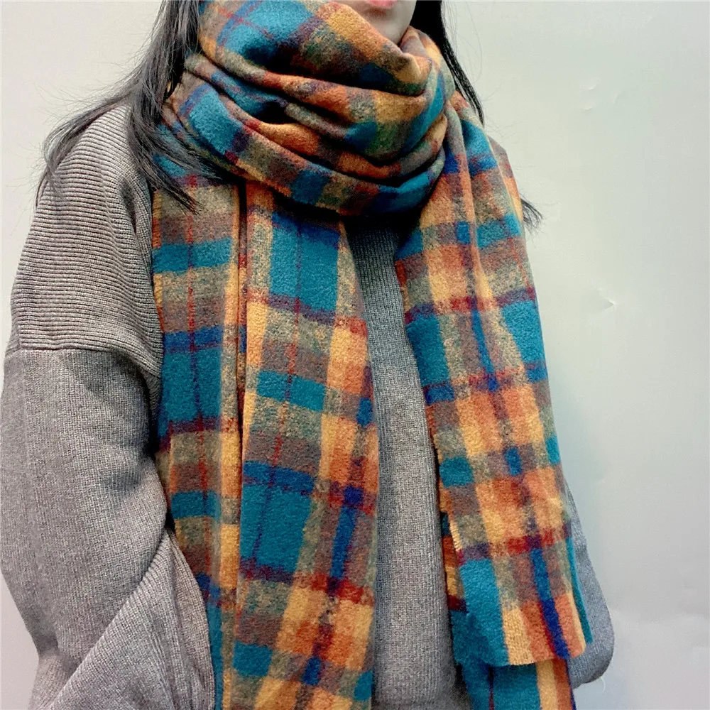 Осенне-зимняя шаль красного цвета в клетку кашемировый шарф стиле tie-dye