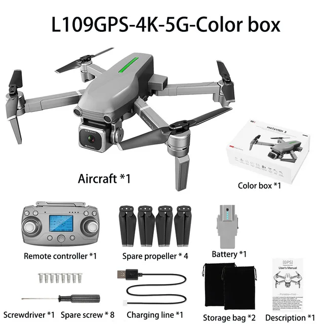 L109-color box-1B Rc L109 Дрон с Gps 4k Hd камерой 5g Wifi Fpv Бесщеточный мотор складной селфи Rc Квадрокоптер дроны Профессиональный расстояние 1000 м - Цвет: L109-color box-1B
