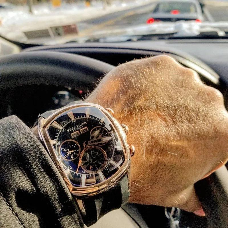 

Reef Tiger/RT big Sport Watch Men Luminous Analog Tourbillon Brand Waterproof Watches Rose gold Blue Relogio Masculino RGA3069