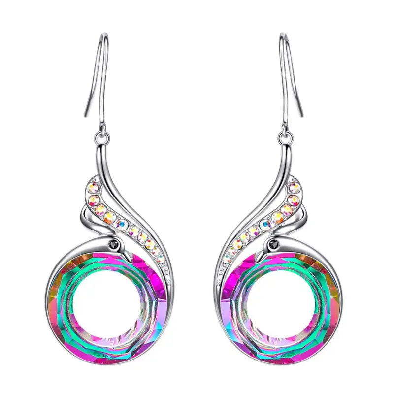 

Gorgeous Nirvana of Phoenix Rainbow Crystal Peacock Zircon Drop Earrings Women