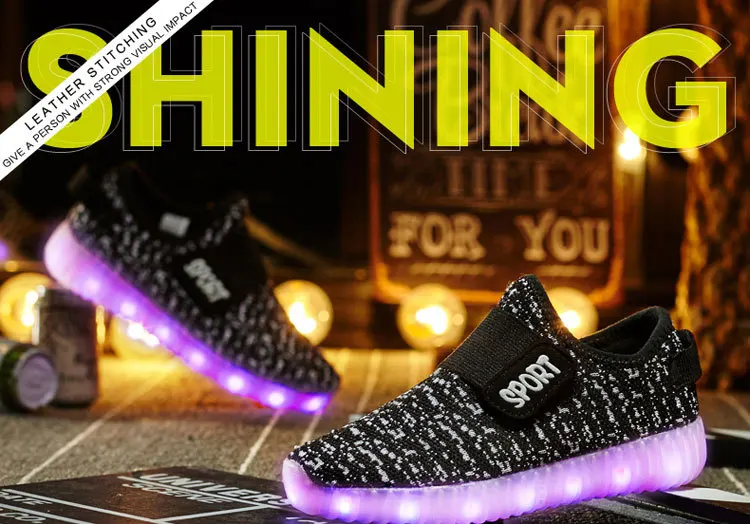 Children's Casual Sports Shoes Led Radiant Shoes Charging Flying Woven Shoes