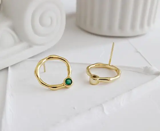 gold SHANICE, 925 пробы, серебряные, нерегулярные, Круглые, зеленые CZ серьги-гвоздики для женщин, девочек, детей, пирсинг, ювелирные изделия Orecchini Aros Aretes - Окраска металла: gold