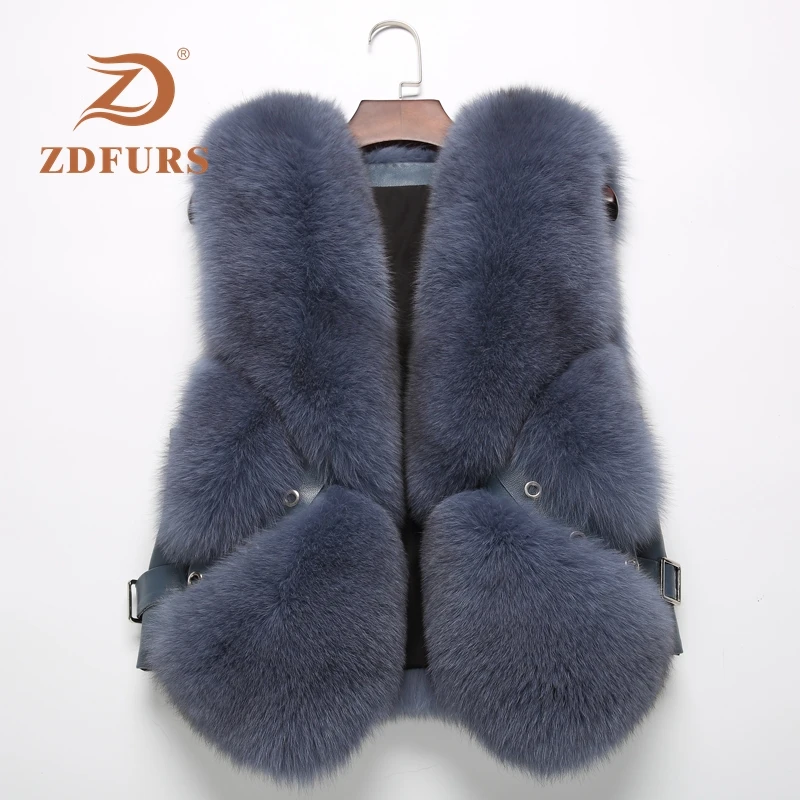 ZDFURS* из натурального меха лисы жилет короткий без рукавов Vestwoman зимние теплые натуральный меховой жилет натуральным лисьим мехом Меховая куртка лисий мех пальто