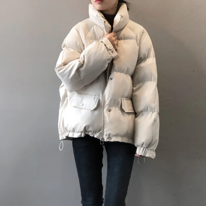 

Women's winter jacket Coat Oversized Buttons 2020 Winter Female Pu Turn Down Collar Jacket Overcoat Female