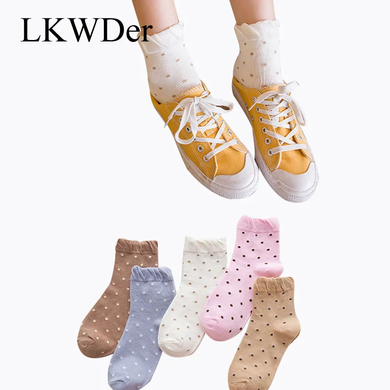

LKWDer 5 Pairs Womens Loose Mouth Socks Fashion Dots Cute Girls Middle Tube Socks Cotton Casual Sock Women Ladies Female Meias