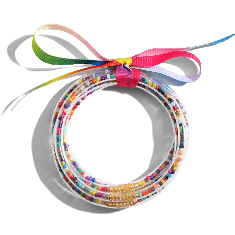 JJFOUCS 5 шт./компл. блестящие желе браслеты 32 цвета бусины заполнены силиконовые пластиковые браслеты «бантик» для женщин девочек любую погоду оптом - Окраска металла: 708MC