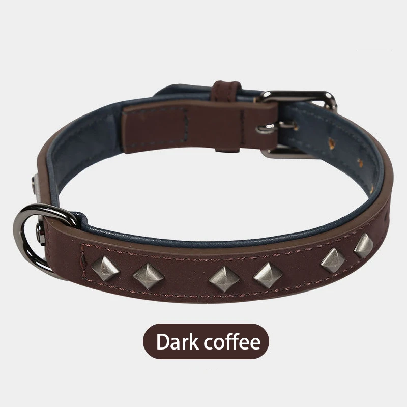 dark coffee Модный собачий ошейник с заклепками, удобный прочный ошейник из искусственной кожи лабрадор, поводок для шеи, товары для домашних животных для маленьких, средних и больших собак, питбуль - Цвет: dark coffee