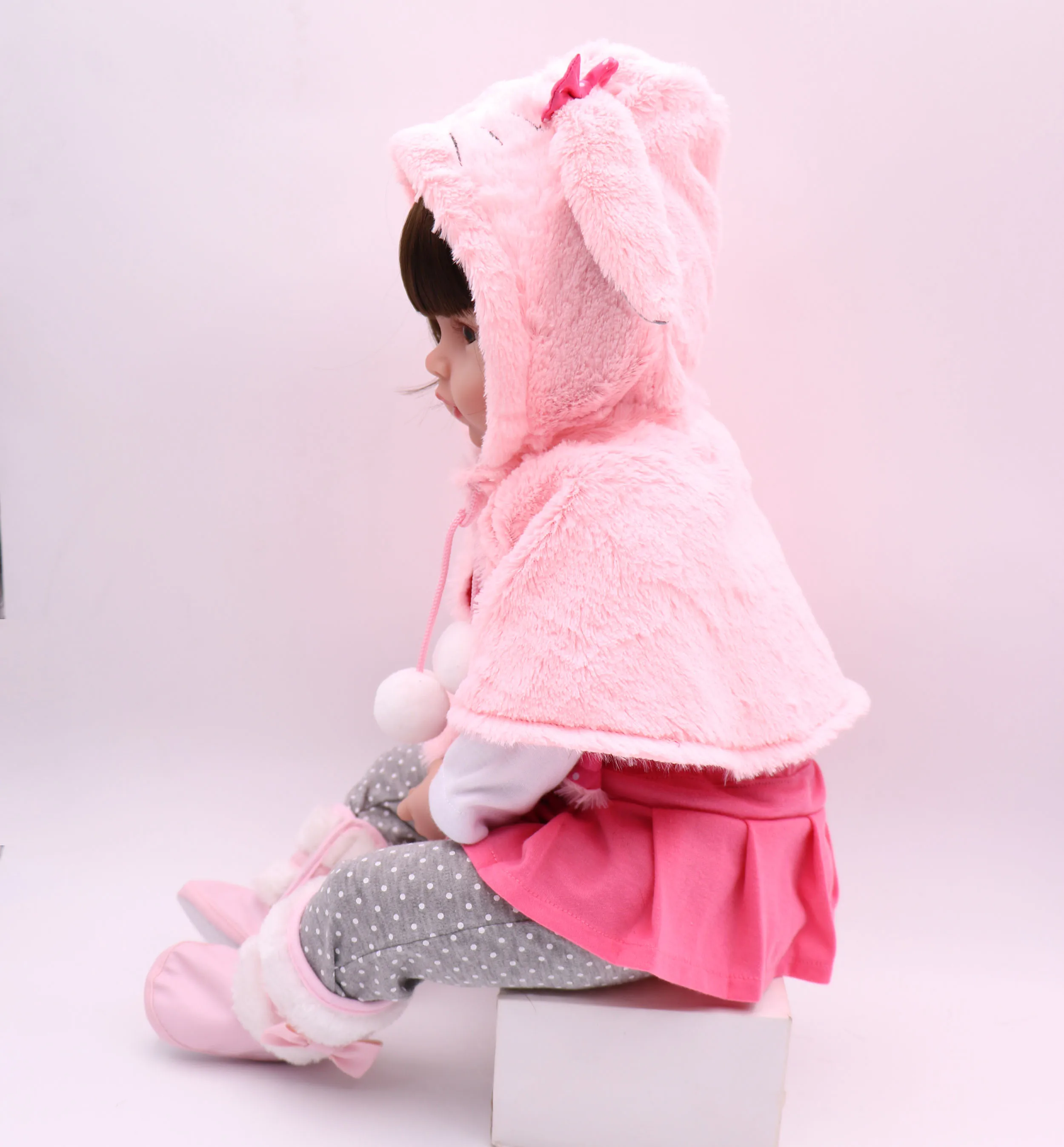Новорожденный 19 дюймов реалистичные для маленьких девочек розового цвета с изображением кролика Одежда силиконовые bebe reborn baby doll для лучшие детские игрушки для детей на день рождения, Рождество, игрушка в подарок