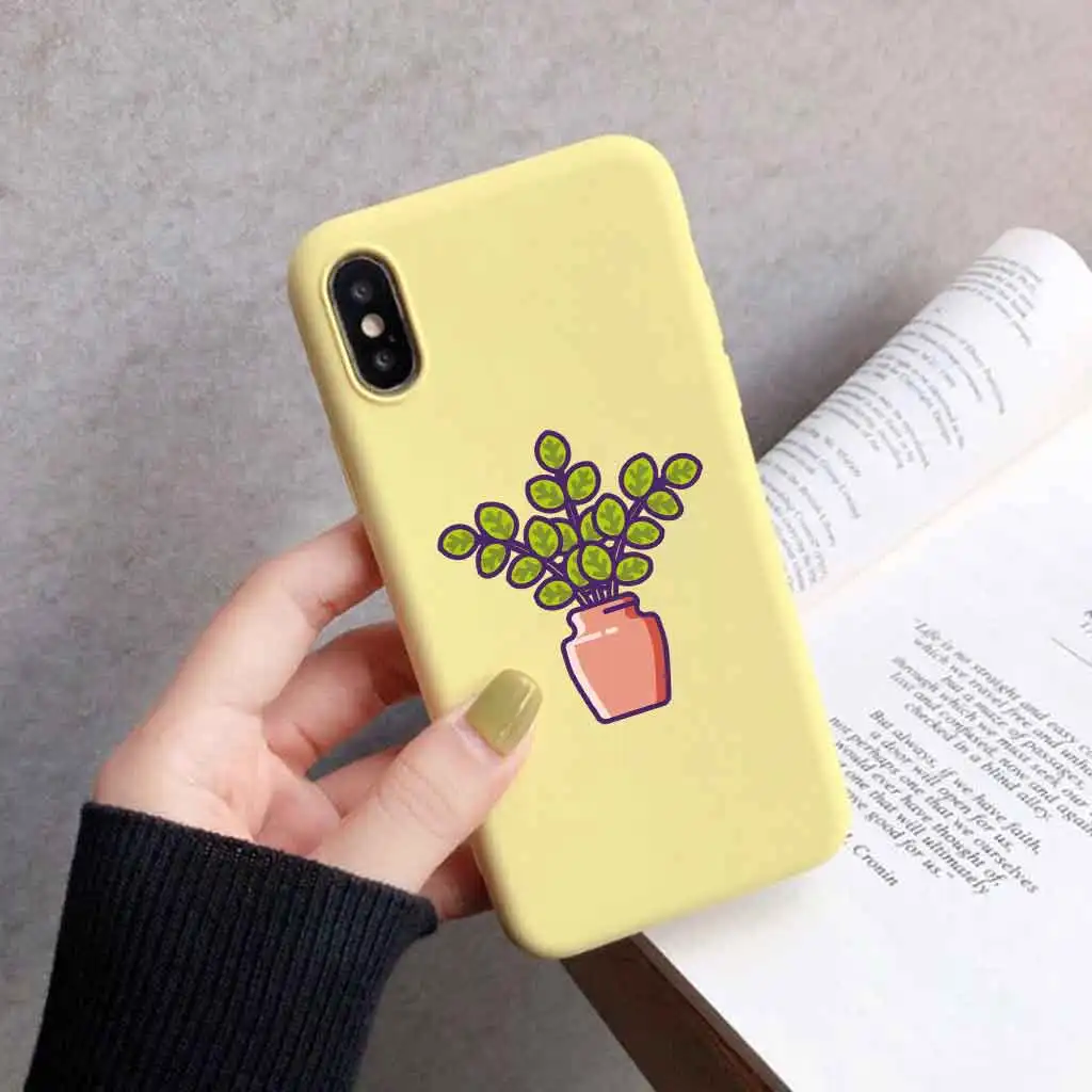 

Cute plant liquid silicone case for iphone x xr xs max 8plus 7plus 8 7 soft-souch cartoon waterproof protective cover