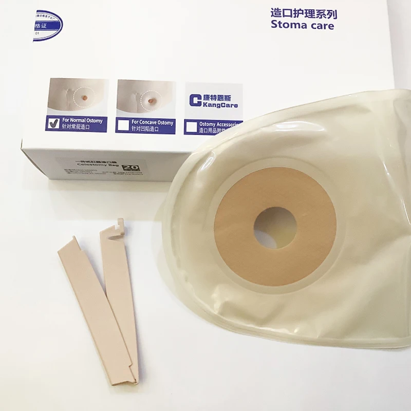 Free shipping,Economical Drain valve Colostomy Bags; One-piece system Ostomy Pouch with Clip Closure, for stoma size 25-55mm