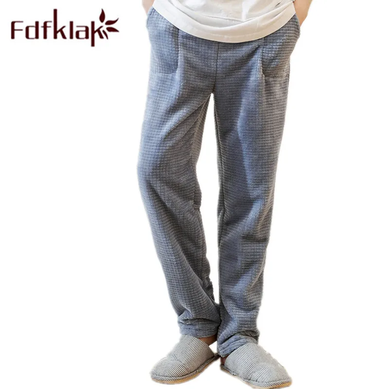 Fdfklak фланелевая подошва для мужчин одежда для сна Пижамные брюки зимние Утепленные серые штаны для отдыха мужские s пижамы плюс размер m-xxl