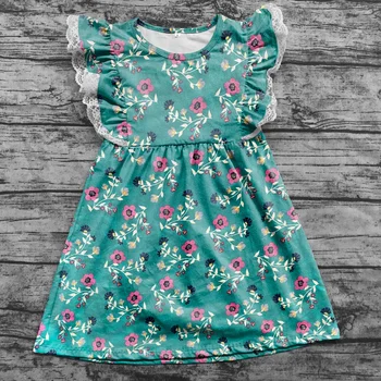 

2020 new girl kids clothing cotton 2 colors dress lace ruffle Summer baby kids wear girls clothes knee dress floral short sleeve