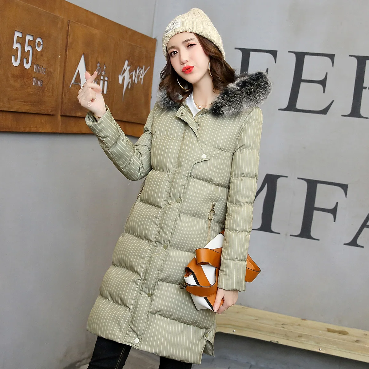 

2018 Winter New Style WOMEN'S Dress Korean-style Fashion Elegant INS Cotton Coat Women's Mid-length Large Fur Collar Hooded Cott