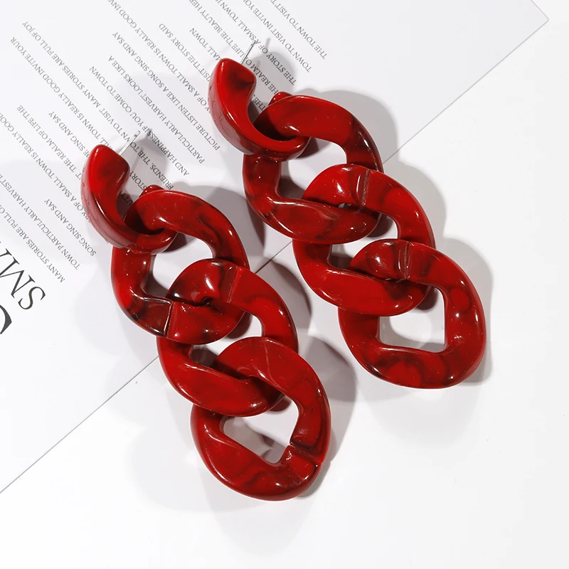

AMORCOME 4 Colors Acrylic Chain Long Drop Earrings For Women Korea Fashion Geometric Colorful Resin Statement Beach Jewelry Gift