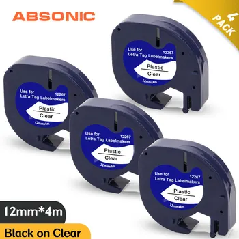 

Absonic 4PK 12mm Label Ribbon Black on Clear LT 12267 16952 16951 Printer Ribbon Compatible Dymo LetraTag Label Maker LT-100H