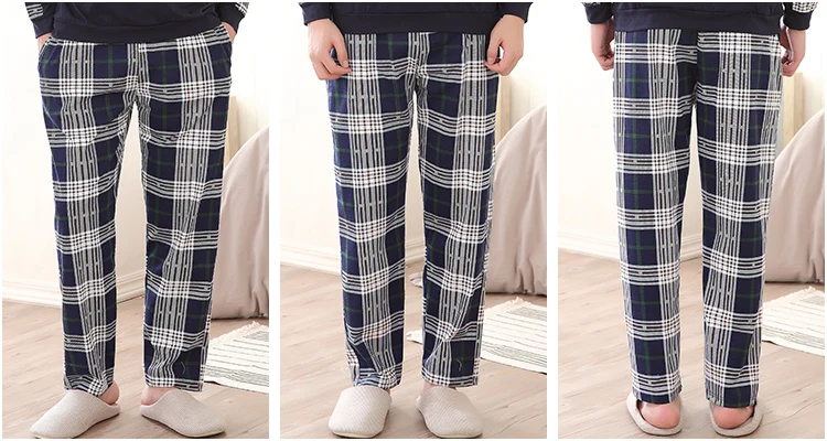 Spring Autumn 100% Cotton Pajama Pants 100-120 Kg Plus Size Plaid Bottom Pants For Men Comfortable Casual Homewear Trousers buffalo plaid pajama pants