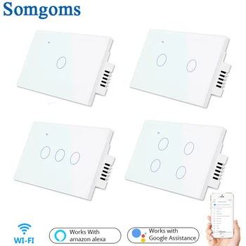 Wifi Wall Touch Sensitive Switch รีโมทคอนโทรล 1 2 3 4 Gang ไฟ Led ไร้สายสมาร์ทหน้าจอสัมผัสสวิทช์แก้ว US มาตรฐาน 1