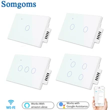 Wifi Wall Touch Sensitive Switch Remote Control 1 2 3 4 Gang Wireless Led Light Smart Touch Screen Switch Glass US Standard