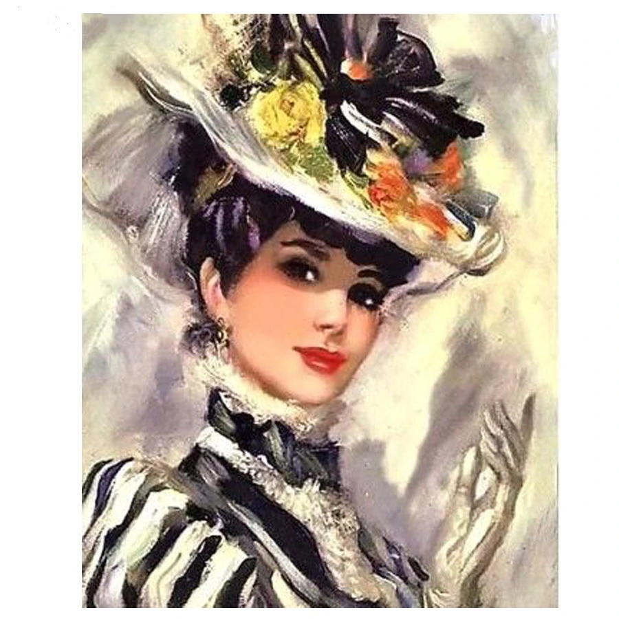 DIY 5D Diamond Embroidery Full Resin square round hat lady Diamond Picture Home Wall Decor Mosaic Diamond Painting woman