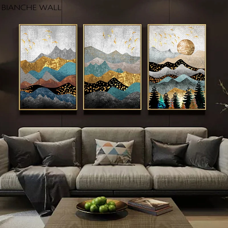 

Alpine Sunset Abstract Ink Landscape Canvas Art Poster New Chinese Style Print Painting Modern Wall Picture for Living Room Deco
