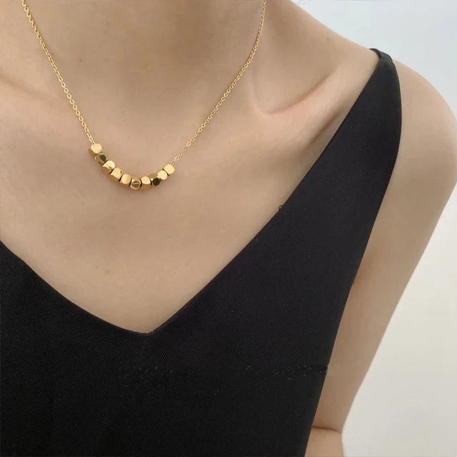 GHIDBK Fashion New Designer Gold Color Geomatric Necklace For Women Trendy Titanium Steel Cube Necklaces Minimalist Ins Style cross chain