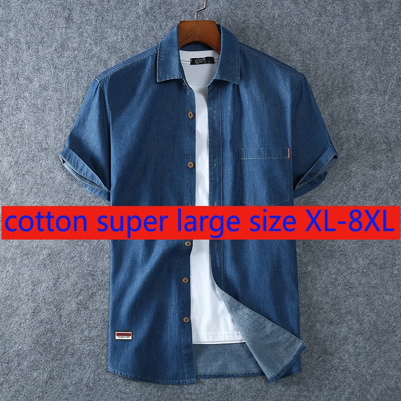 Camiseta vaquera de algodón para hombre, camisa de manga corta, informal, de talla grande, XL 2XL 3XL 4XL 5XL 6XL, 7XL, 8XL