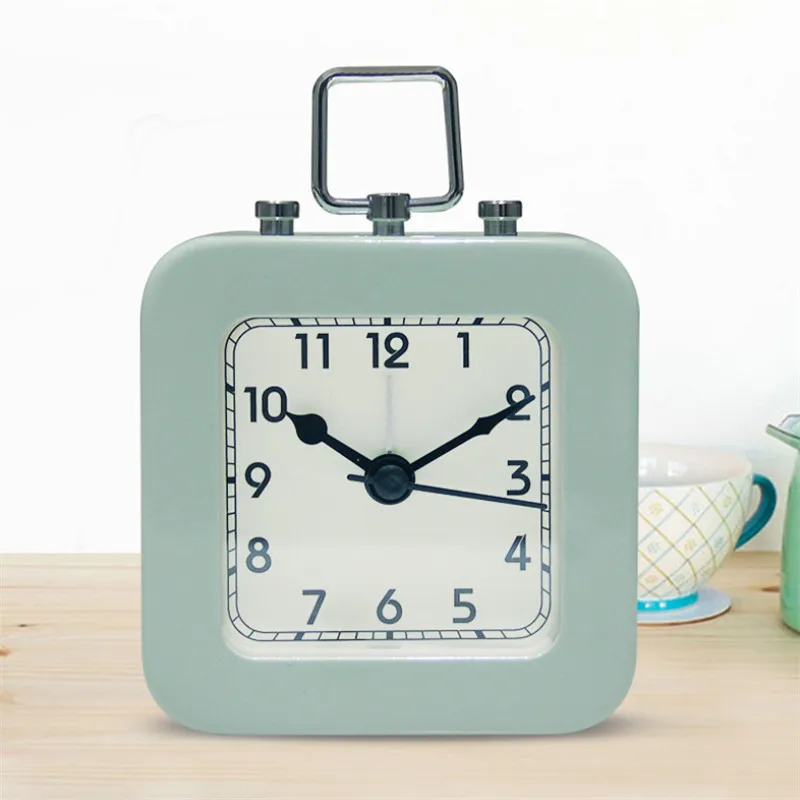 

Creative Multi-functional Digital Alarm Clock Nordic Simple Metal Square Silent Alarm Clock With Handle Bedside Table Clock