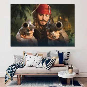 

Movies Pirates of the Caribbeans Silk Painting Wall Art Johnny Depp Picture Canvas Posters and Prints Modern Home Decorations