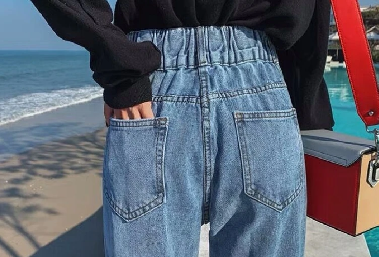 plus size women vintage skinny ladies high waisted jeans mujer spring autumn femme wide leg denim pants female A5728