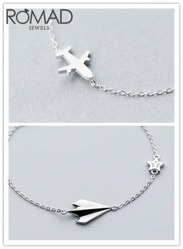 

ROMAD Airplane 925 Sterling Silver Chain Bracelet Women Charm Bracelet Plane Pendants Adjustable Bracelet Bangle Girl Jewelry R2
