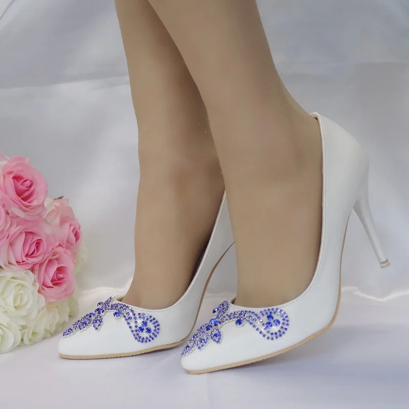 2023 new spring autumn casual Thin high-heeled shoes women pumps wedding Party banquet PU Rhinestones Slip On 9.5CM Pointed Toe