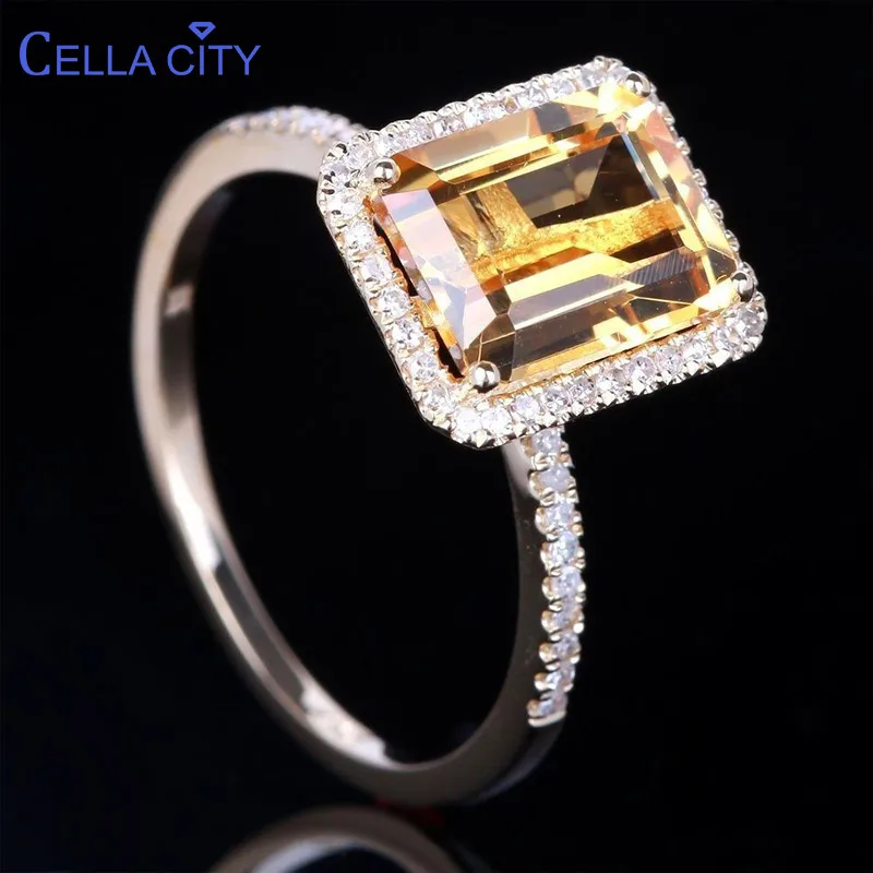 Cellacity Luxury Silver 925 Jewelry with Square Citrine gemstone zircon Rings for Women Female Anniversary party gift wholesale Cellacity Luxury Silver 925 Jewelry with Square Citrine gemstone zircon Rings for Women Female Anniversary party gift wholesale