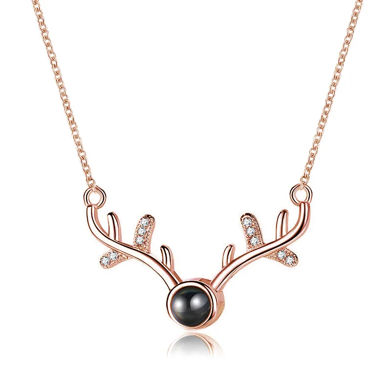 

Douyin Celebrity Style Love of Memory Necklace 100 Kind Language 520 Projection Pendant Deer You Name Necklace