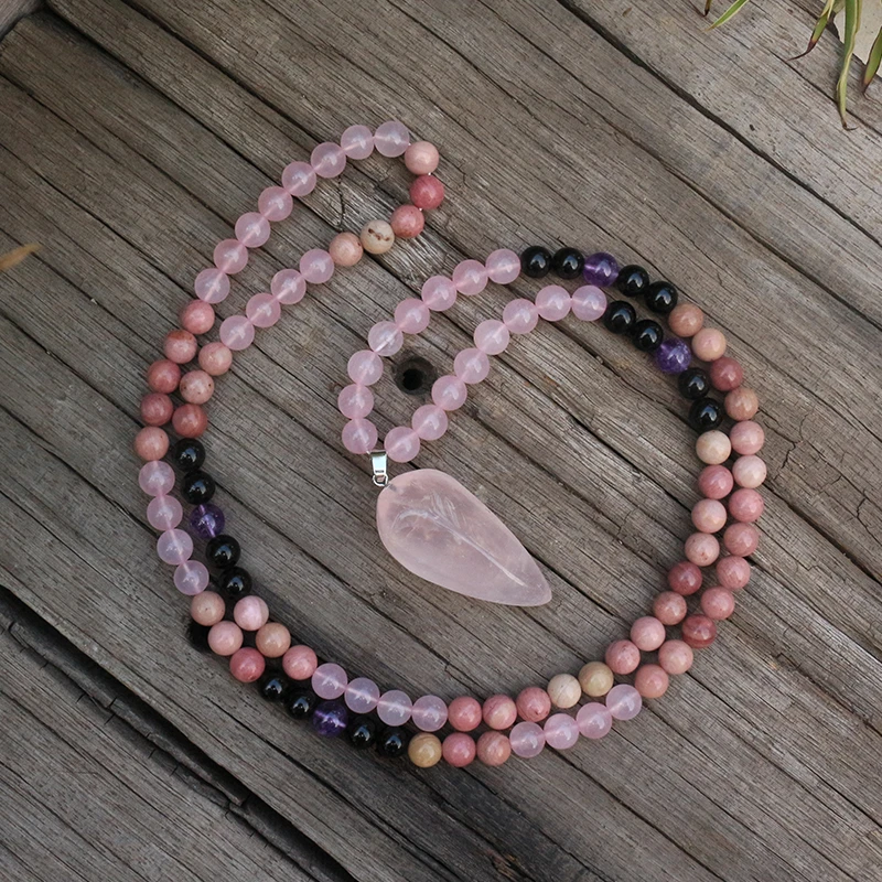

8mm Natural Stone Beads,Amethyst,Rose Quartz,Confidence,JapaMala Sets,Spiritual Jewelry,Meditation,Inspirational,108 Mala Beads