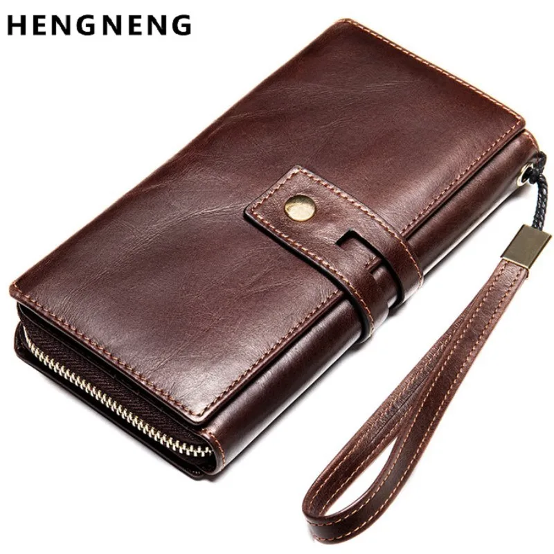 High Quality Genuine Leather Men's Long Wallet With Phone Bag Zipper Coin Pocket Three Fold Purse Male Clutch Wallets For Men | Багаж и