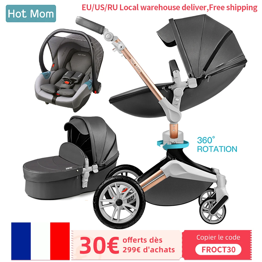 Hot Deal Hot Mom Baby Stroller 3 in 1 travel system with bassinet and car seat，360° Rotation Function children strollerLuxury Pram F023