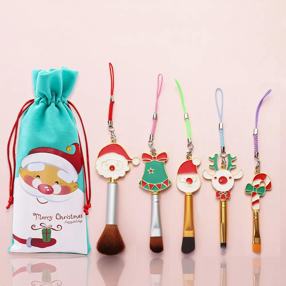 

Latest Make up brush 5pcs/set Eye shadow eyebrow pencil Blush Lip Brush Make-up tool Elk professional Christmas gift for girl