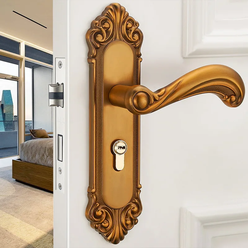 

European Style huang gu Bedroom Door Wooden Doors Handle Lock Modern Minimalist Mute Mechanical Door Lock Indoor Hardware Handle
