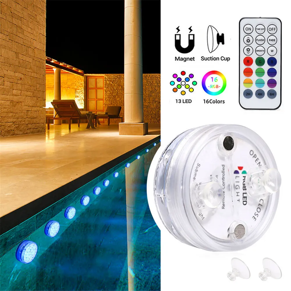 Upgrade 13 LED RGB Swimming Pool Lights w/ Suction Cups Remote for Pond Party 