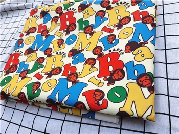 

50*140cm Canvas Cartoon Monkey Letter Printing Fabric Sewing Material Quilting Patchwork Needlework DIY Handmade Cloth Dress