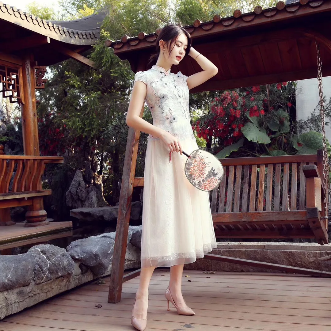 Элегантное китайское женское улучшенное qipao платье подружки невесты для свадебной вечеринки vestidos кружевное Сетчатое cheongsam облегающее готическое платье